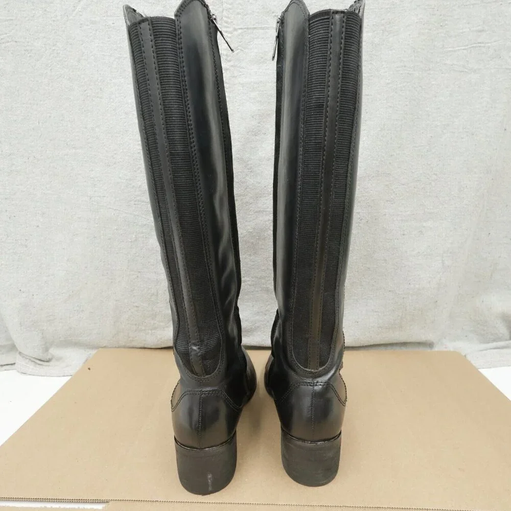 Salvia Womens Knee High Leather Boots Size 38 Black Rose Studs Decor Equestrian